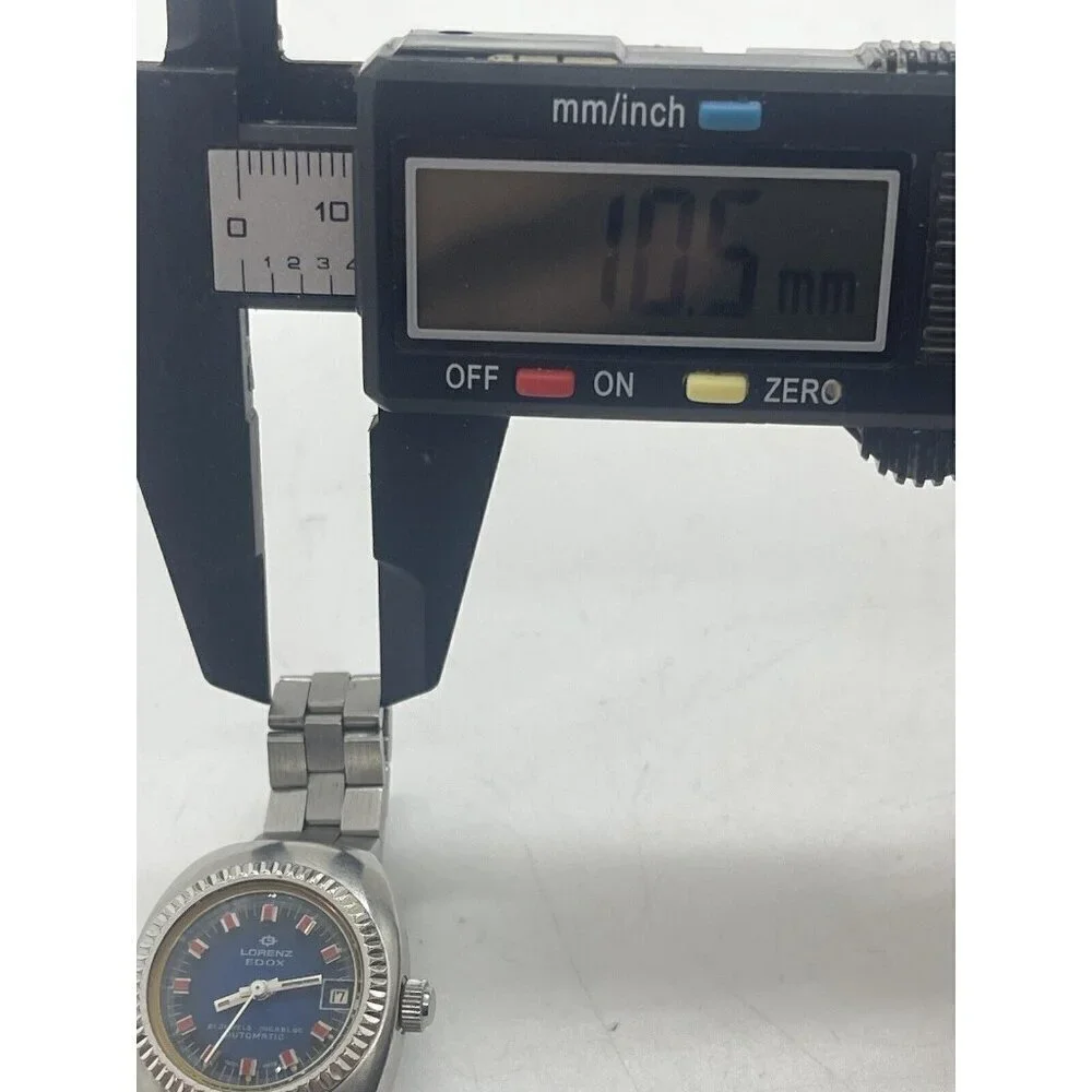 Lorenz Edox Watch 21 Jewel Incabloc Automatic Blue Face Date All Stainless Steel